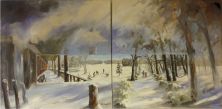 160x80cm (2-teilig) "Winterlandschaft mit Kindern"