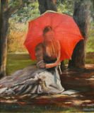 Frau mit rotem Schirm, 50x60cm.jpg
