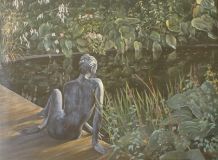 80x60cm "Statue am Teich"